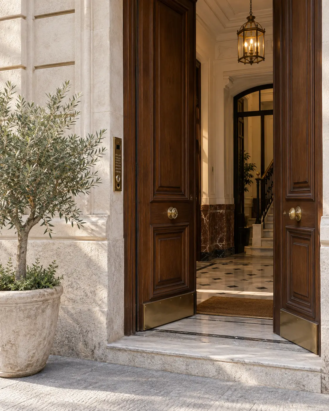 Entrada de una finca residencial en Madrid